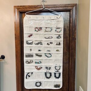 Hanging‎ Jewelry Organizer JEWELRY INCLUDED Two Sided Natural Canvas Of…